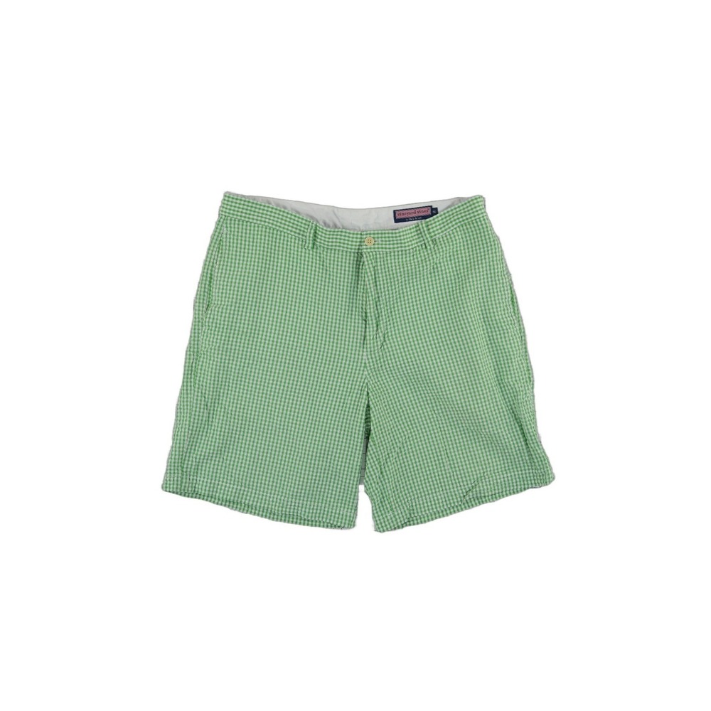 Vineyard Vines Gingham Shorts Men's Size 36 Green White Preppy Chino 100% Cotton